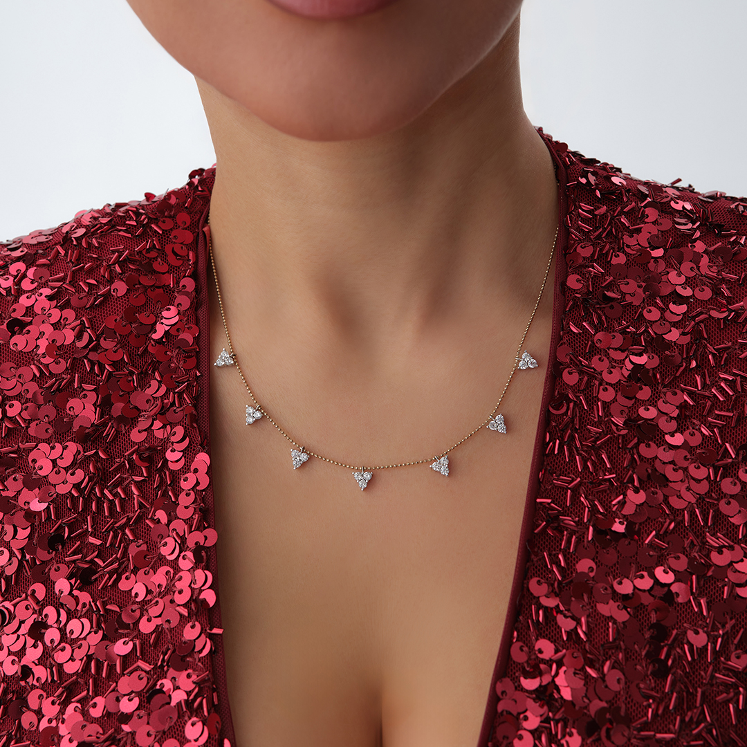 Üçgen Sarkıt Taşlı Altın Kolye - 1