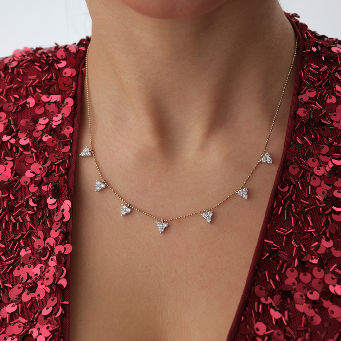 Üçgen Sarkıt Taşlı Altın Kolye - Cemart (1)