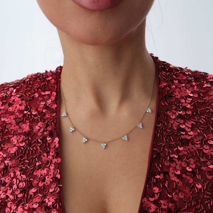 Üçgen Sarkıt Taşlı Altın Kolye - Cemart