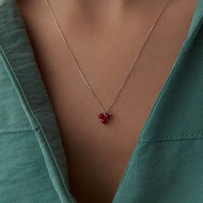 Üçlü Mercan Tohum Kolye - 1