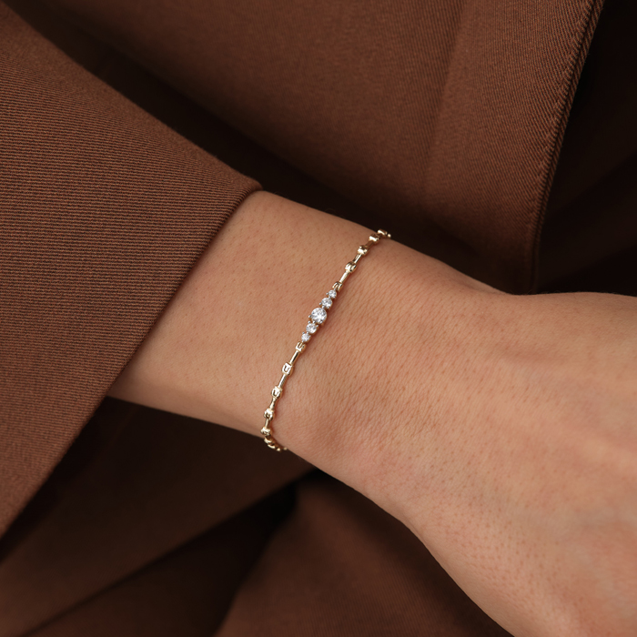 Üçlü Taş Geçişli Altın Bileklik - Garo