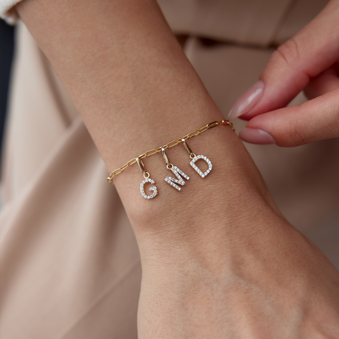 Üçlü Taşlı Charm Harf Bileklik - 2