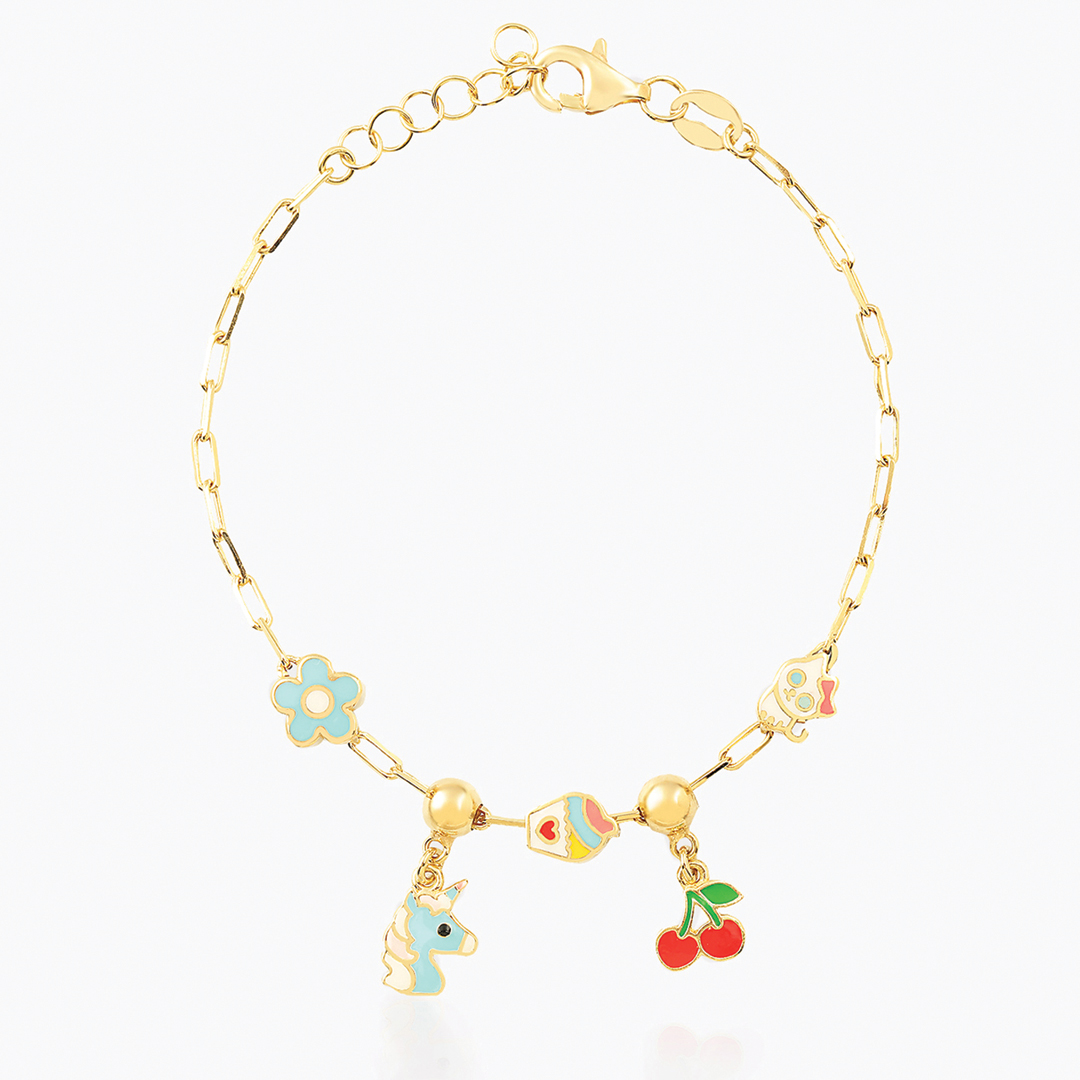Unicorn ve Kiraz Sallantılı Figürlü Çocuk Bilekliği - 1