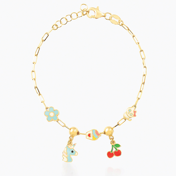 Unicorn ve Kiraz Sallantılı Figürlü Çocuk Bilekliği - Melike