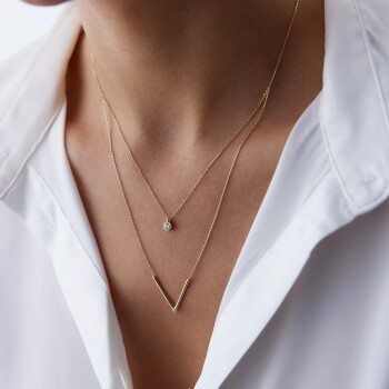 V ve Tektaş İkili Kolye - Rayna