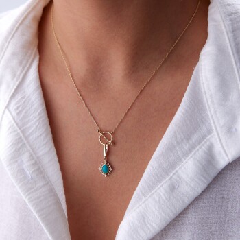 Vida Kilit Oval Turkuaz Mineli Vintage Kolye - RİTİM