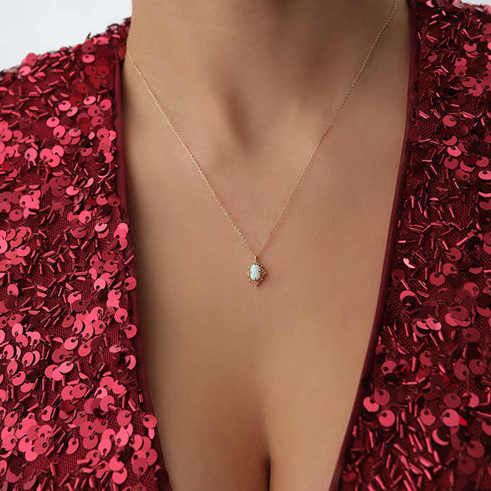 Vintage Çerçeve Taşlı Altın Kolye - Cemart