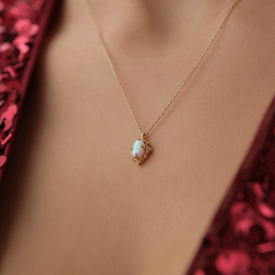 Vintage Çerçeve Taşlı Altın Kolye - 2