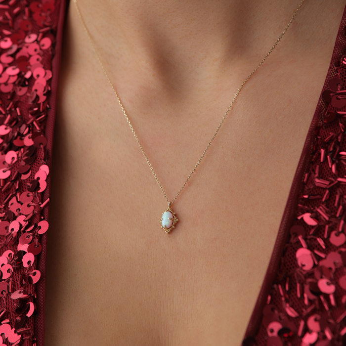 Vintage Çerçeve Taşlı Altın Kolye - Cemart (1)