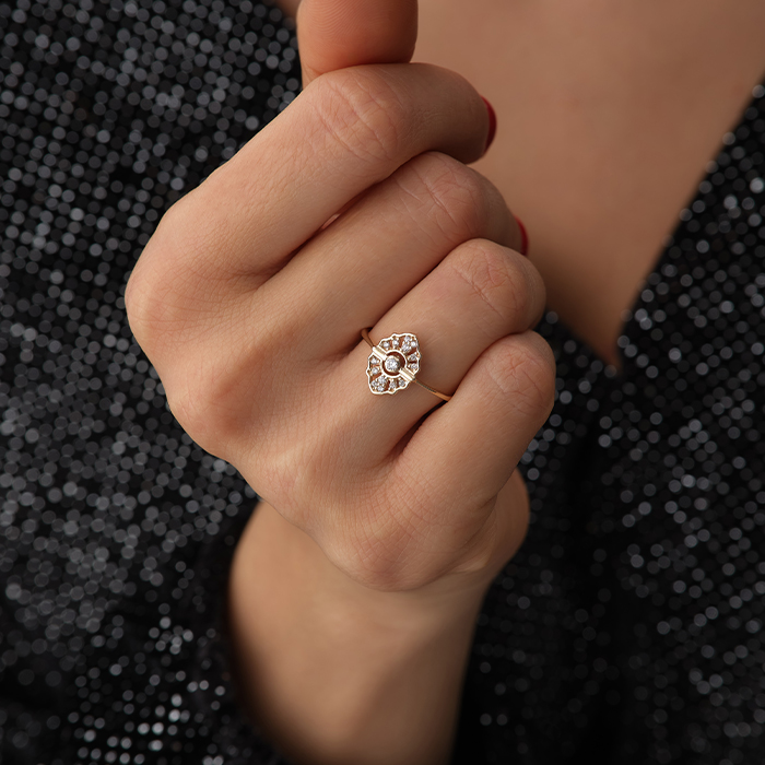 Vintage Çerçeve Taşlı Minimal Altın Yüzük - Arden