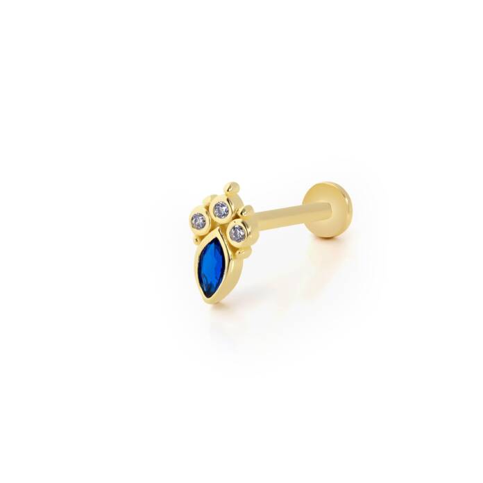 Vintage Model Mavi & Beyaz Tragus Piercing - 1