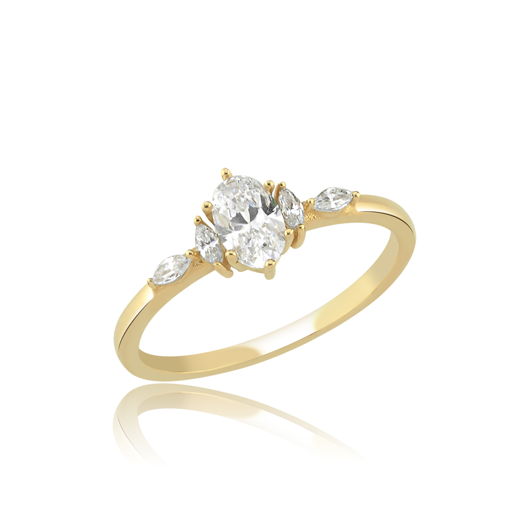 Vintage Oval Taşlı Altın Yüzük - 1