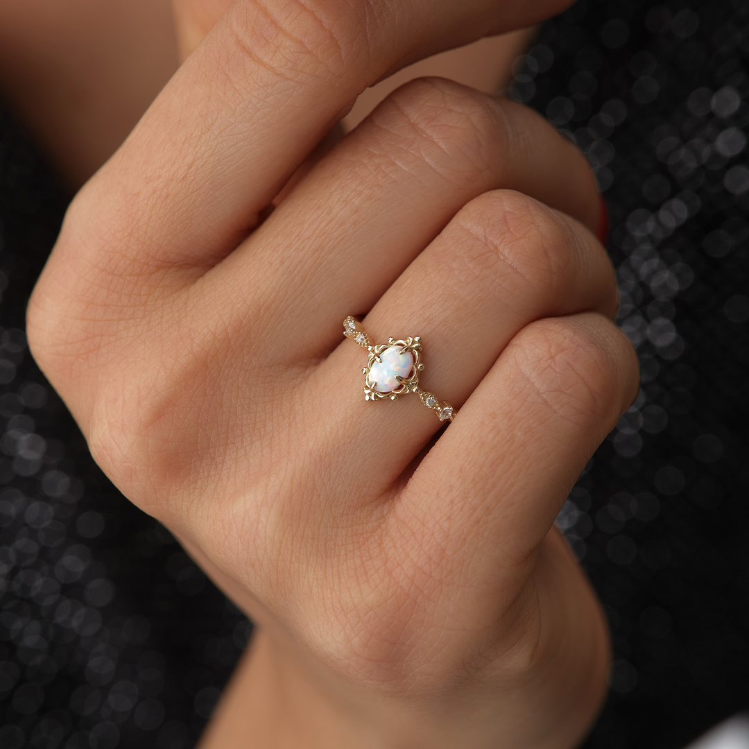 Vintage Zarif Taşlı Altın Yüzük - 3