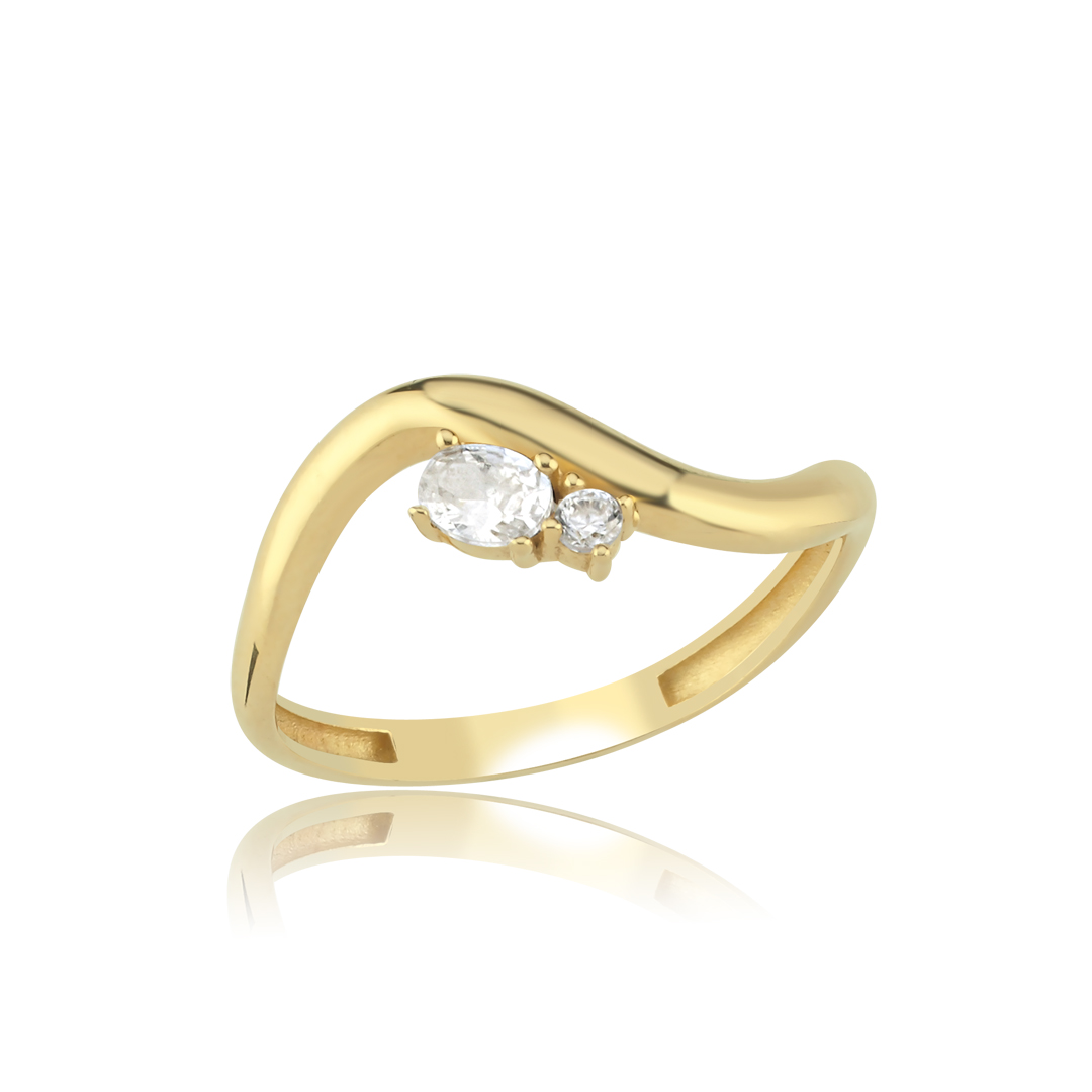 Wave Form İki Taşlı Altın Yüzük - 1