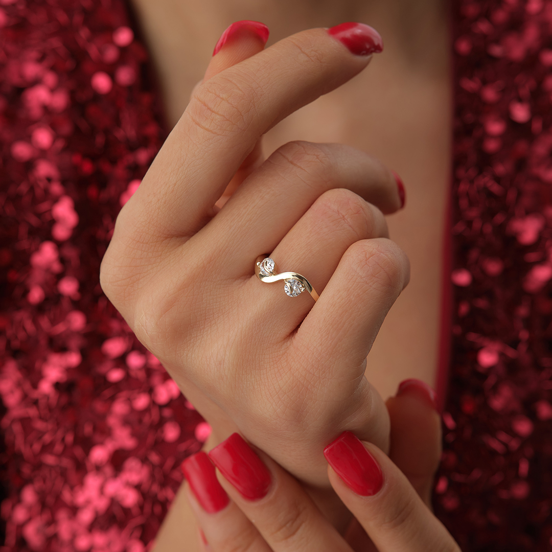 Wave Form İki Taşlı Altın Yüzük - 1