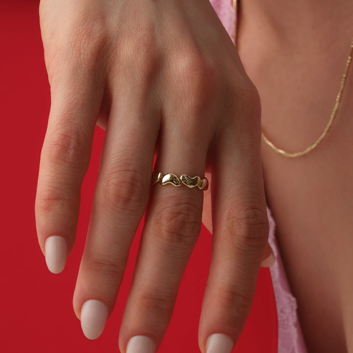 Wave Kalp Dizilimli Altın Yüzük - Manos