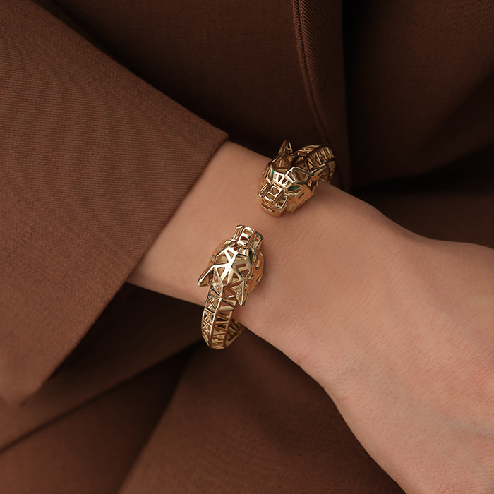 Wild Panter Başlı Altın Kelepçe - Koçak