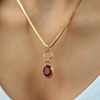 Yakut Renkli Balık Sırtı Kolye - Uzun Hüseyin