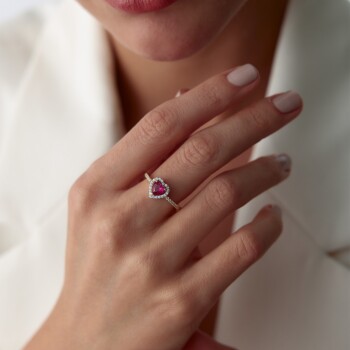 Yakut Taşlı Pandora Kalp Yüzük - Rayna