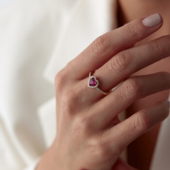 Yakut Taşlı Pandora Kalp Yüzük - Rayna (1)