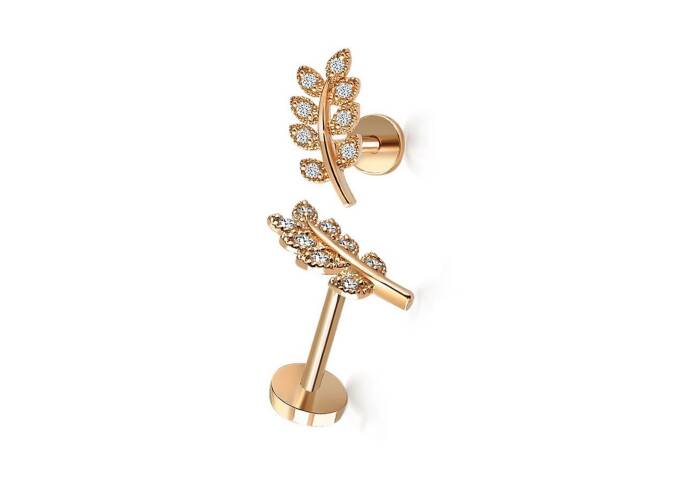 Yaprak Model Sekiz Taşlı Tragus Piercing - 3