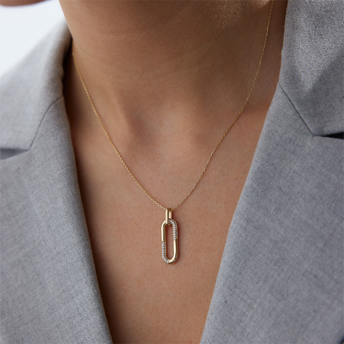 Yarım Taşlı Geniş Ataç Kolye - Rayna