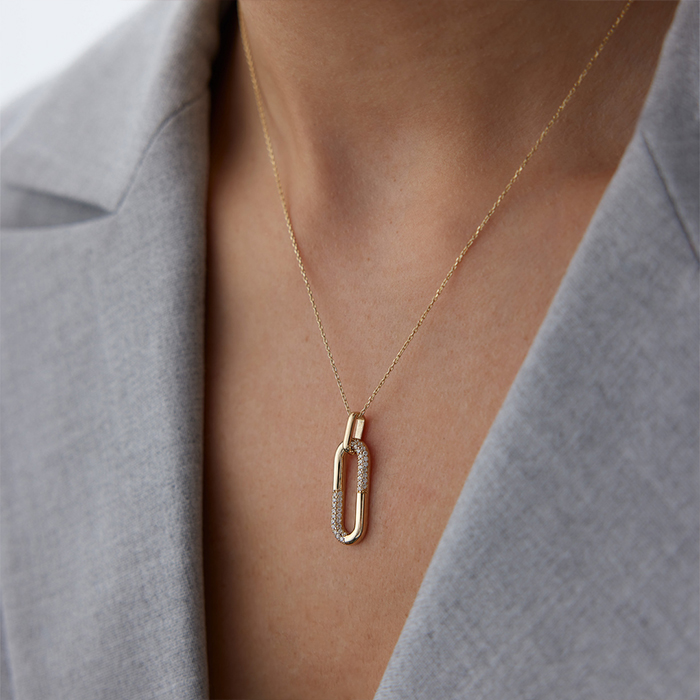 Yarım Taşlı Geniş Ataç Kolye - Rayna (1)