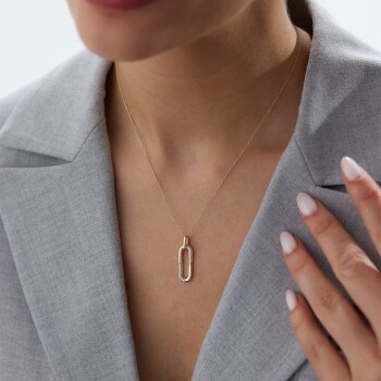 Yarım Taşlı Geniş Ataç Kolye - Rayna (1)