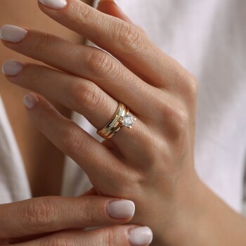 Yarım Tur Alyanslı Tektaş Yüzük - Oragold Orhan (1)