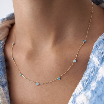 Yedili Turkuaz Taşlı Kolye - Cemart (1)