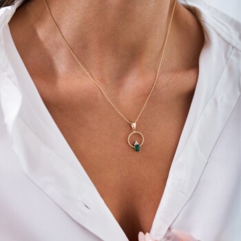 Yeşil Baget Burgu Halka Kolye - Rayna