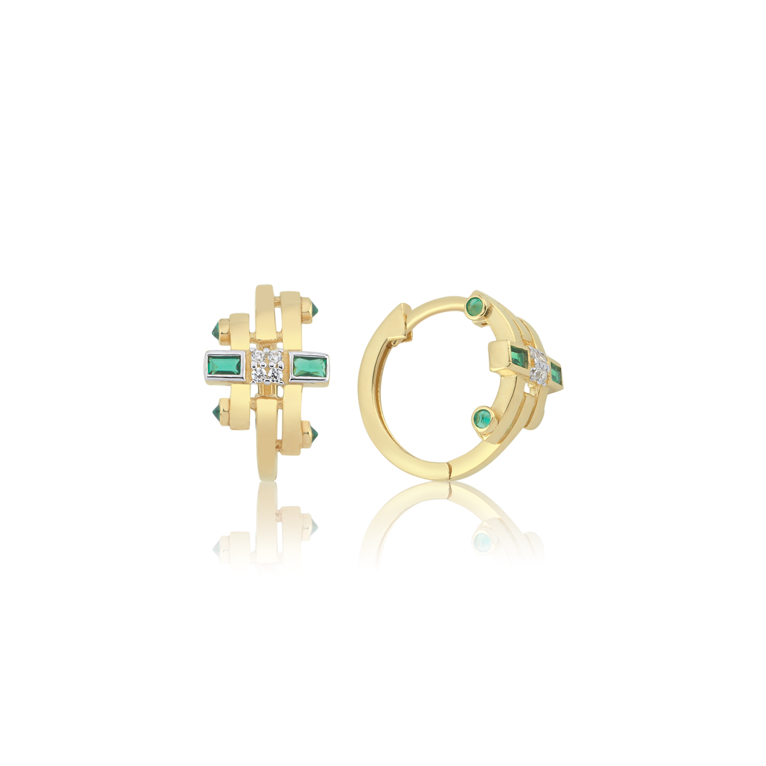 Yeşil Bagetli Antique Küpe - 1