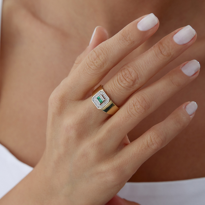 Yeşil Bagetli Şovalye Yüzük - Cemart (1)