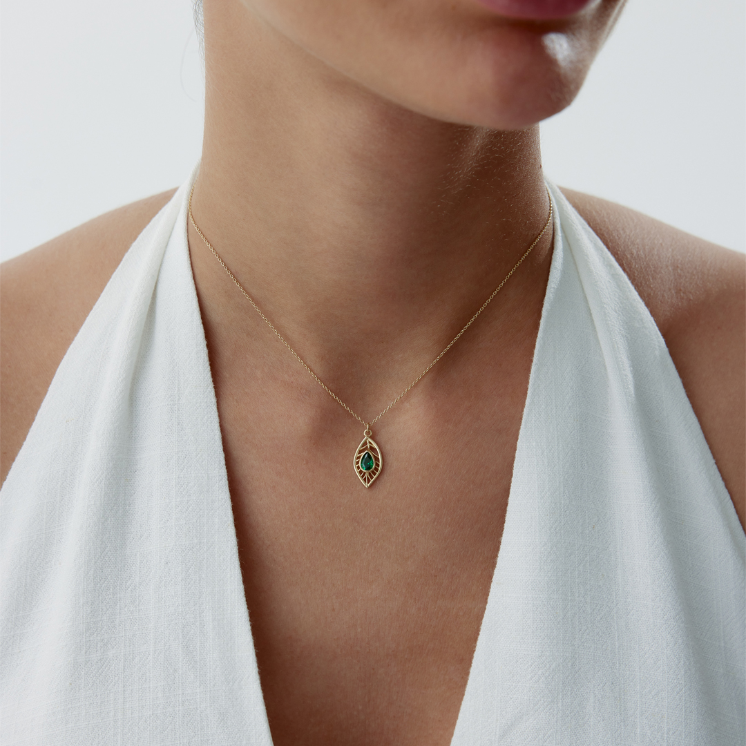 Yeşil Damla Taş Yaprak Kolye - 1