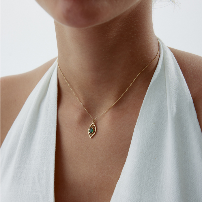 Yeşil Damla Taş Yaprak Kolye - RİTİM (1)