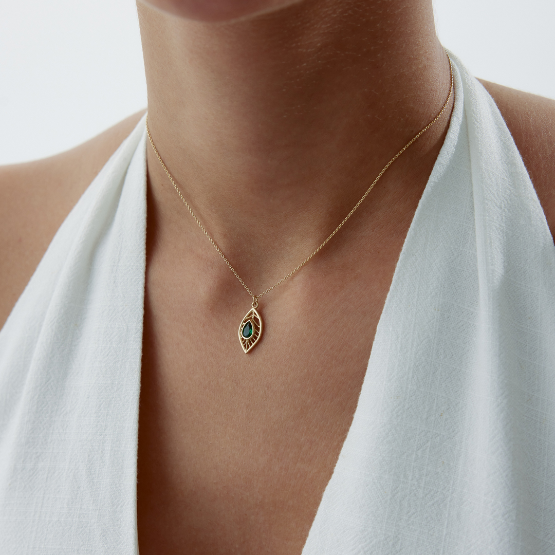 Yeşil Damla Taş Yaprak Kolye - 2