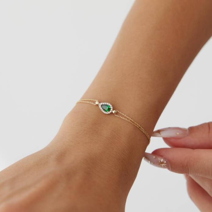 Yeşil Damla Taşlı Bileklik - 2