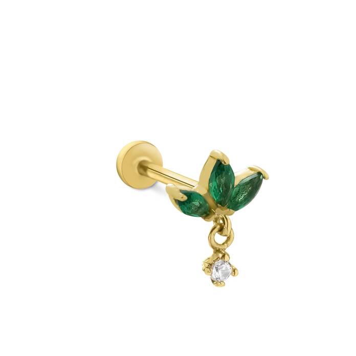 Yeşil Lotus Sallantılı Tragus Piercing - 1