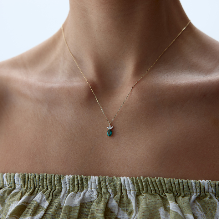 Yeşil Oval Taşlı Kolye - 3