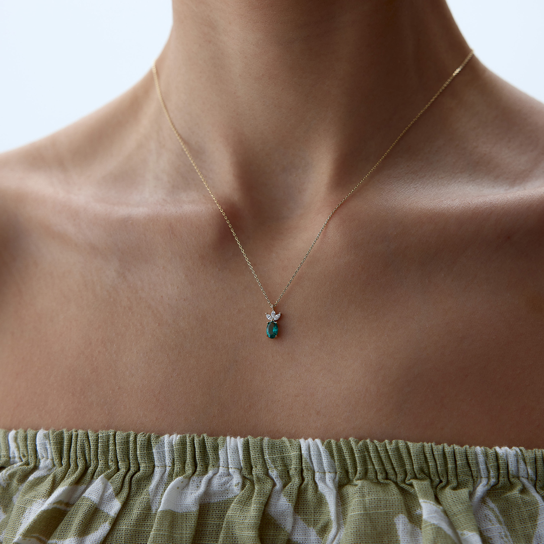 Yeşil Oval Taşlı Kolye - 3