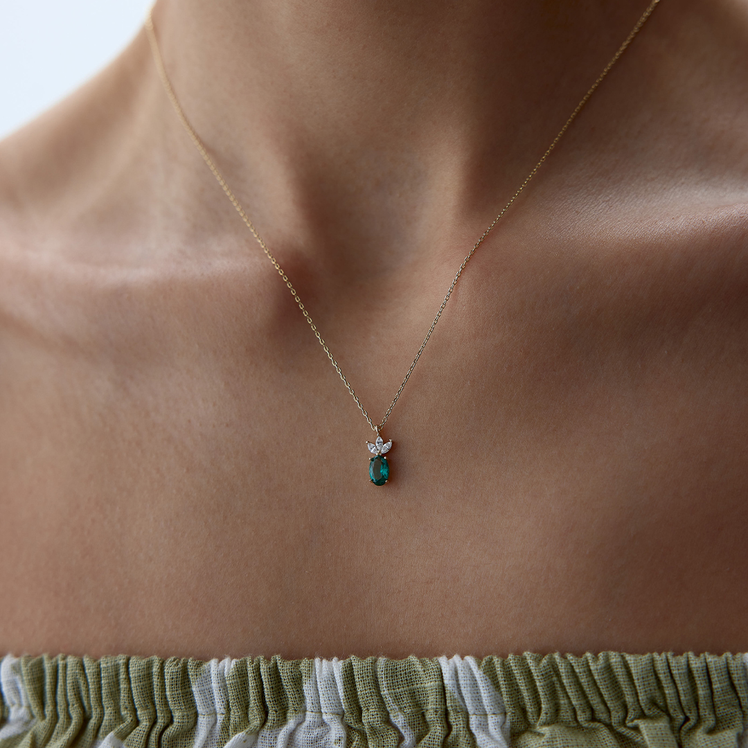 Yeşil Oval Taşlı Kolye - 2