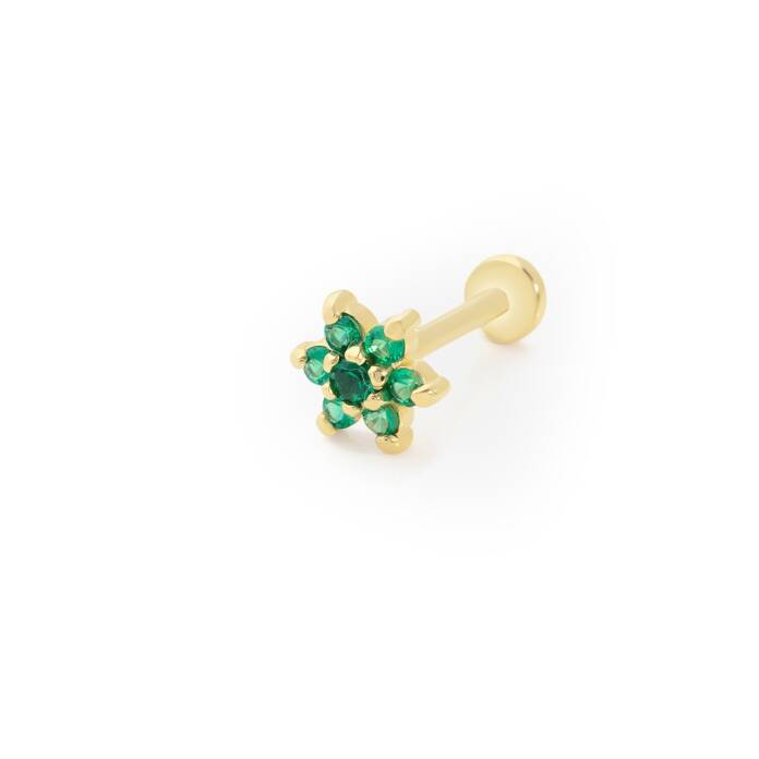 Yeşil Taş Çiçek Model Tragus Piercing - 1