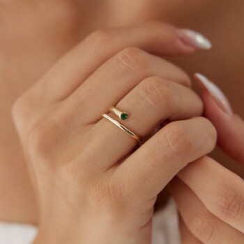 Yeşil Taş Detaylı Sarmal Yüzük - Gökhan Bera