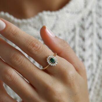 Yeşil Taşlı Daisy Yüzük - Nüans