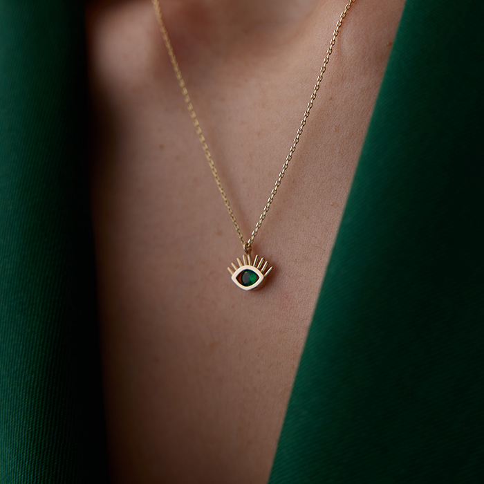 Yeşil Taşlı Kirpik Kolye - Cemart