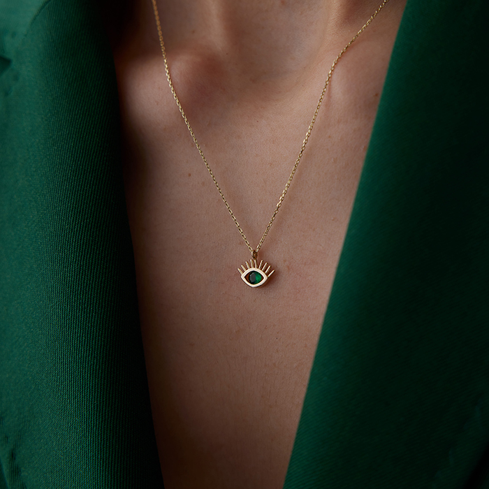 Yeşil Taşlı Kirpik Kolye - Cemart (1)