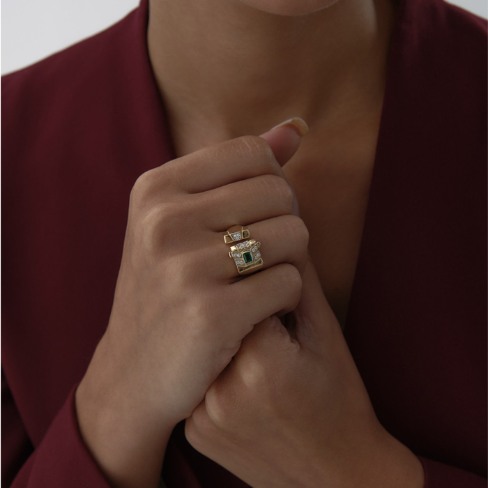 Yeşil Taşlı Split Elegance Yüzük - Gökhan Bera