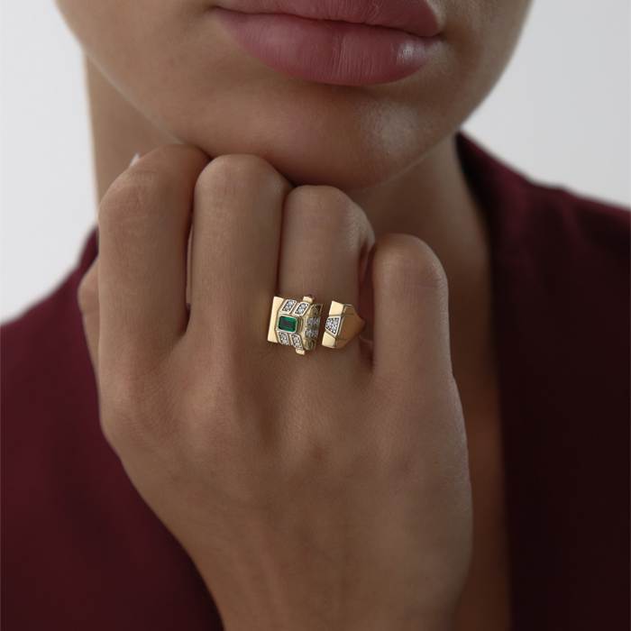 Yeşil Taşlı Split Elegance Yüzük - Gökhan Bera (1)