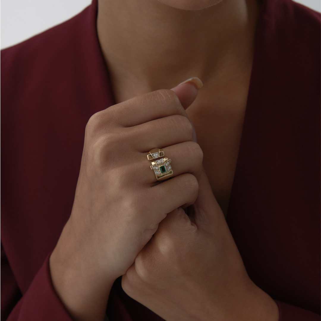 Yeşil Taşlı Split Elegance Yüzük - 1