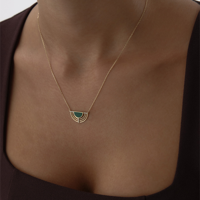 Yeşil Taşlı Yelpaze Kolye - MİST (1)